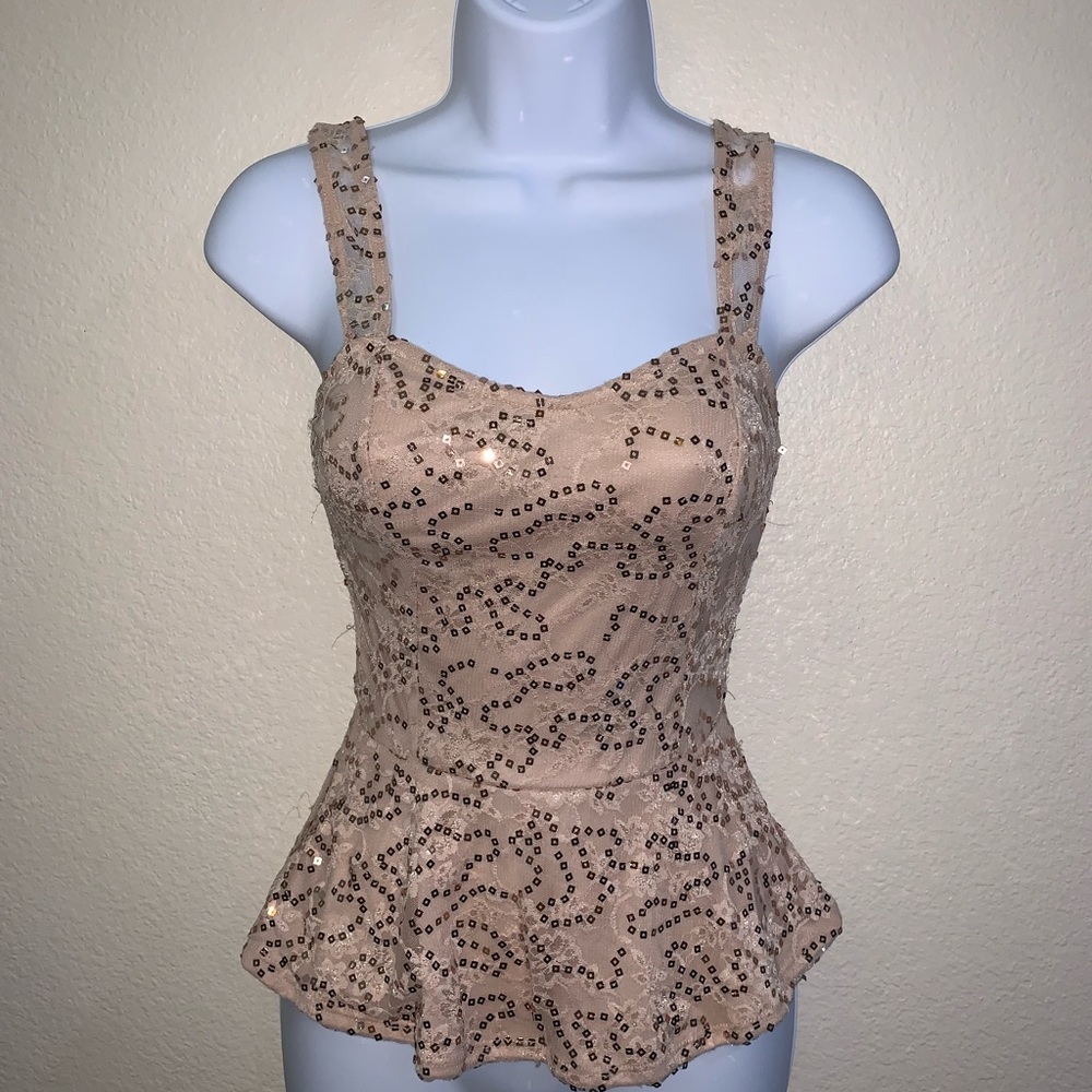 Charlotte Russe- tan beaded top size XS